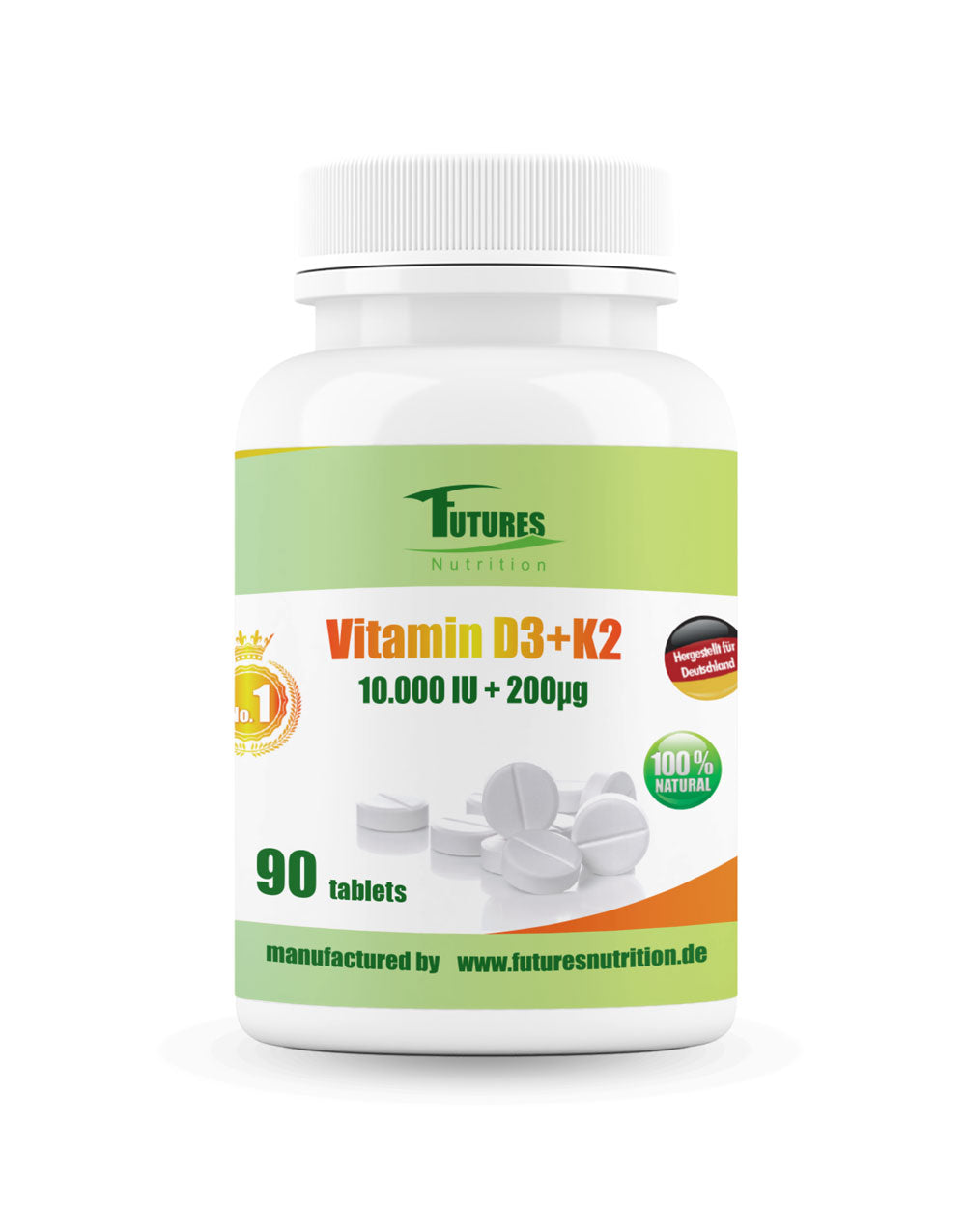 Futures Nutrition Vitamin D3 10.000 I.E. + K2 200 µg hochdosiert - 90 Tabletten Dose